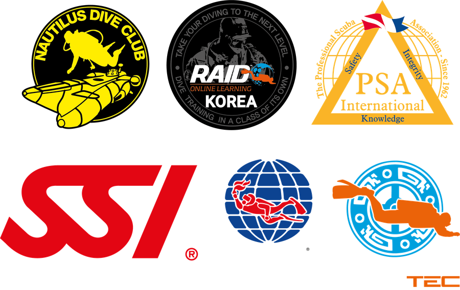 NAUTILUS DIVE CLUB · RAID Korea · PSAI · SSI · PADI · TEC